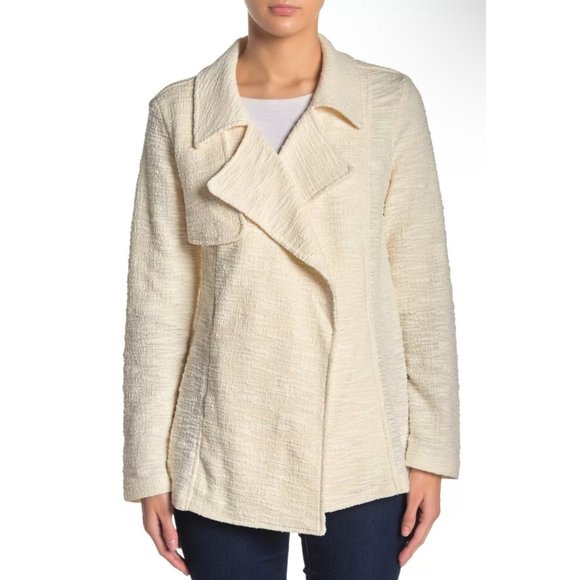 Size Small DR2 by Daniel Rainn CREME IVORY OPEN FRONT TEXTURED JACKET W/POCKETS‎ - Picture 3 of 8